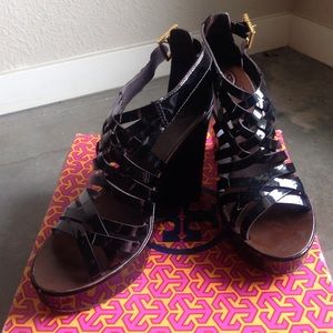 ToryBurch 8.0 Annamarte Blk Gladiator Wedge Sandal